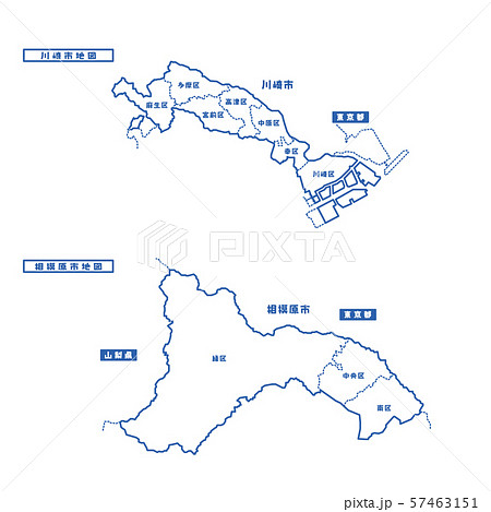川崎市 相模原市地図 シンプル白地図 市区町村のイラスト素材
