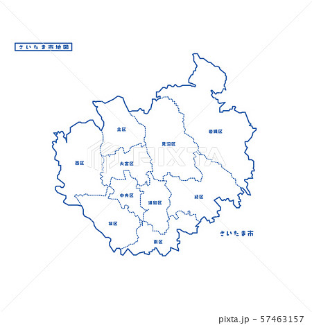 さいたま市地図 シンプル白地図 市区町村のイラスト素材