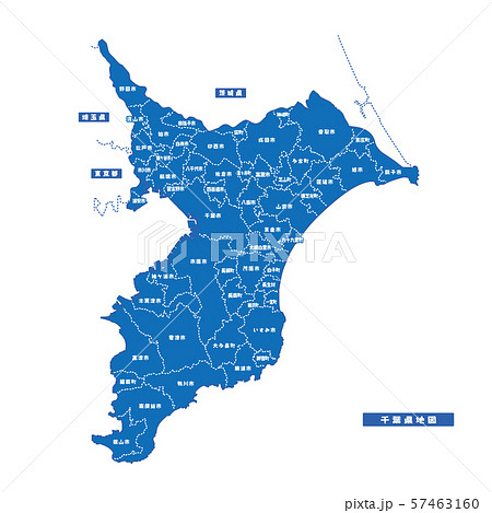 千葉県地図 シンプル青 市区町村のイラスト素材