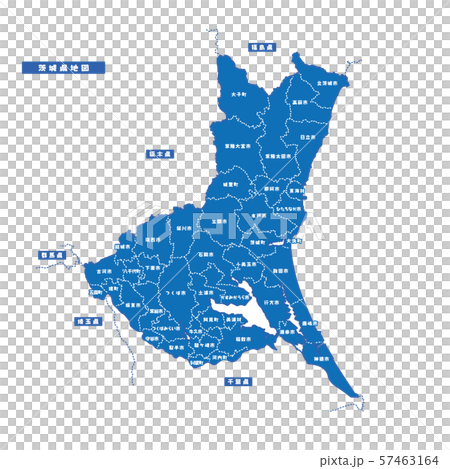 茨城県地図 シンプル青 市区町村 57463164