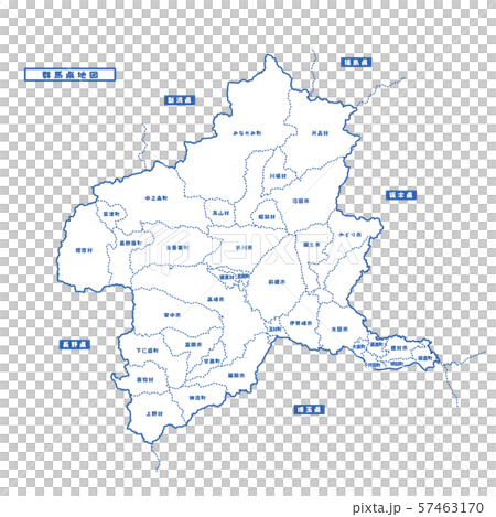 群馬県地図 シンプル白地図 市区町村のイラスト素材