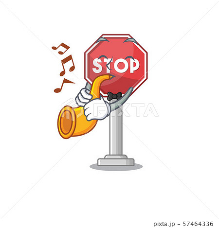 With trumpet sign stop with the mascot shape With trumpet sign stop with the mascot shape 57464336