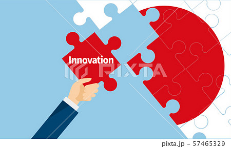 日本の国旗とイノベーションのパズルイメージのイラスト素材