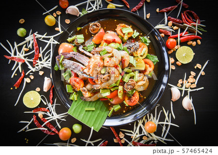 Seafood salad spicy with fresh shrimp crab cockles Seafood salad spicy with fresh shrimp crab cockles 57465424