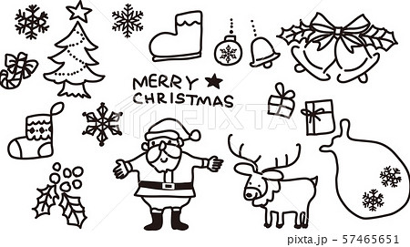 クリスマス手描きイラストセットモノクロのイラスト素材 57465651 Pixta