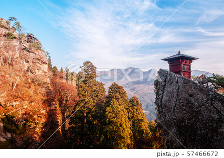 Nokyodo red sutra building at Yamadera Risshaku ji 57466672