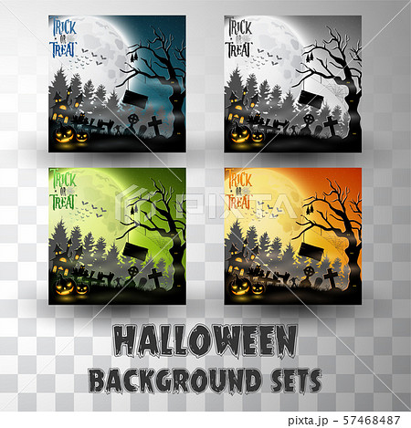 Halloween silhouette background sets with different colour scene Halloween silhouette background sets with different colour scene 57468487