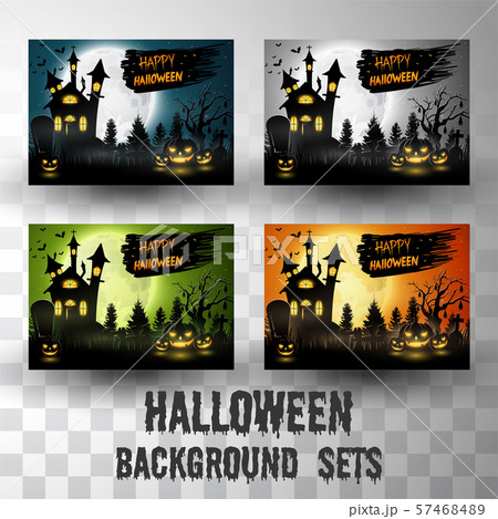 Halloween silhouette background sets with different colour scene	 57468489