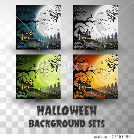 Halloween silhouette background sets with different colour scene Halloween silhouette background sets with different colour scene 57468490