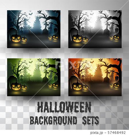 Halloween silhouette background sets with different colour scene Halloween silhouette background sets with different colour scene 57468492