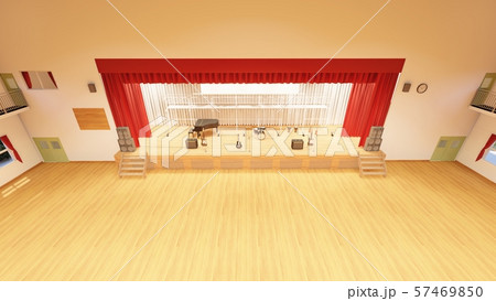 体育館　コンサート　椅子無し　カーテン開放 足場有り イラスト7-66 57469850
