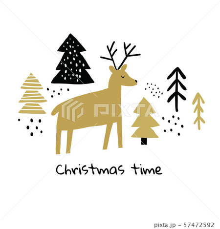 Circle illustration with deers silhouette, pines Circle illustration with deers silhouette, pines 57472592
