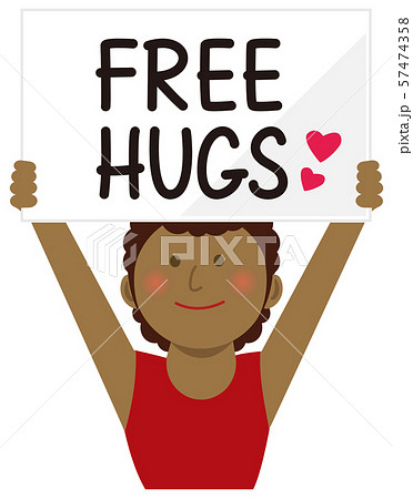 Free Hugs フリーハグ ボードを掲げた若い女性イラスト 上半身 のイラスト素材