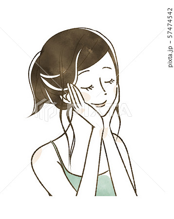 目を閉じて微笑む女性のイラスト素材
