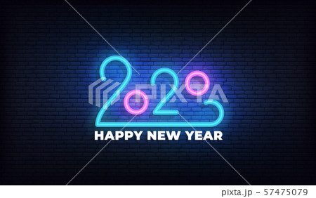 2020 New Year neon sign. Glowing 2020 New Year typography design template 57475079