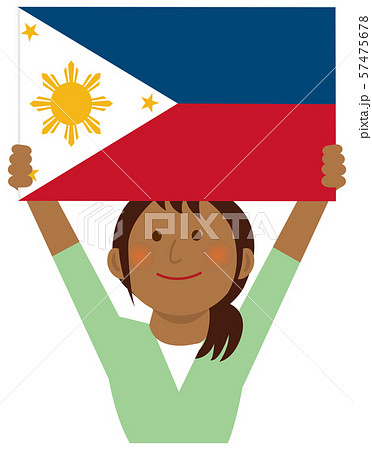 人種と国旗 / 国旗を掲げた若い女性 上半身イラスト/ フィリピン 57475678