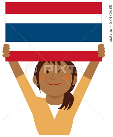 人種と国旗 国旗を掲げた若い女性 上半身イラスト タイのイラスト素材 57475680 Pixta