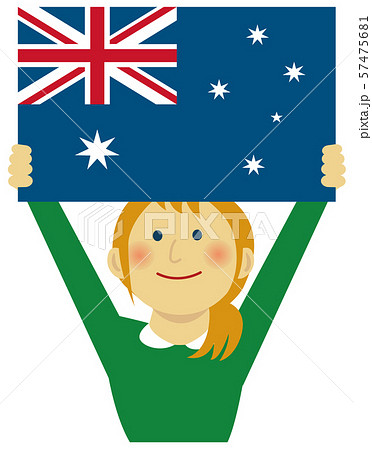 人種と国旗 国旗を掲げた若い女性 上半身イラスト オーストラリアのイラスト素材