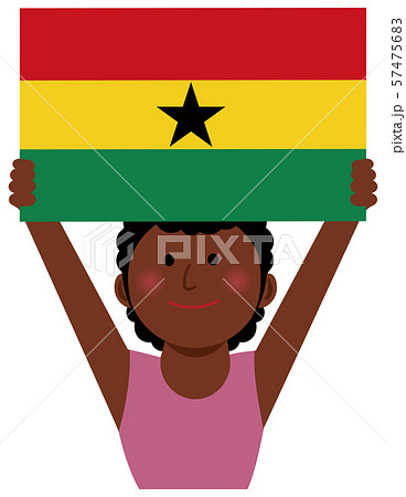 人種と国旗 / 国旗を掲げた若い女性 上半身イラスト/ ガーナ