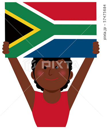 人種と国旗 国旗を掲げた若い女性 上半身イラスト 南アフリカ共和国のイラスト素材