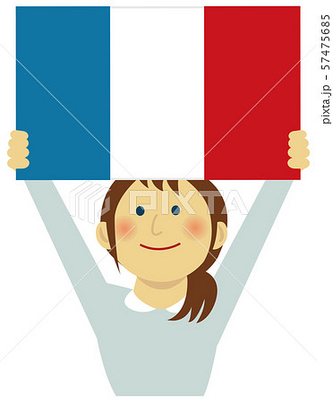 人種と国旗 国旗を掲げた若い女性 上半身イラスト フランスのイラスト素材