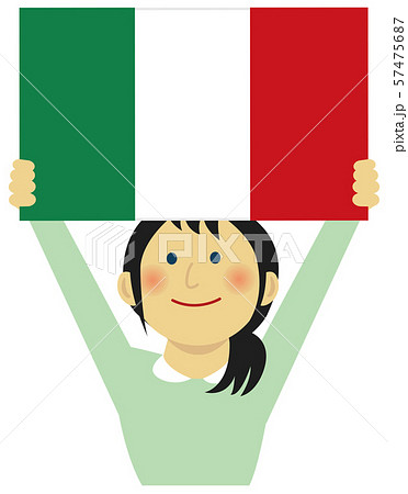 人種と国旗 国旗を掲げた若い女性 上半身イラスト イタリアのイラスト素材