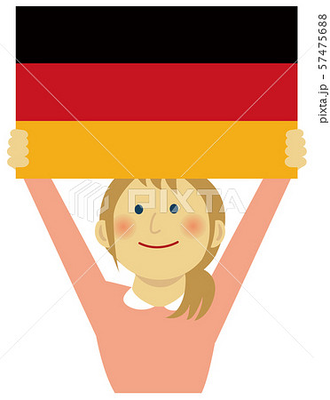 人種と国旗 国旗を掲げた若い女性 上半身イラスト ドイツのイラスト素材