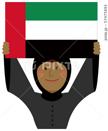 人種と国旗 / 国旗を掲げた若い女性 上半身イラスト/ UAE(アラブ首長国連邦)