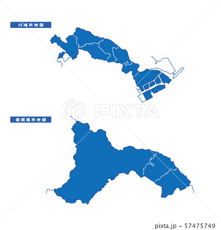 川崎市+相模原市地図 シンプル青 市区町村 57475749