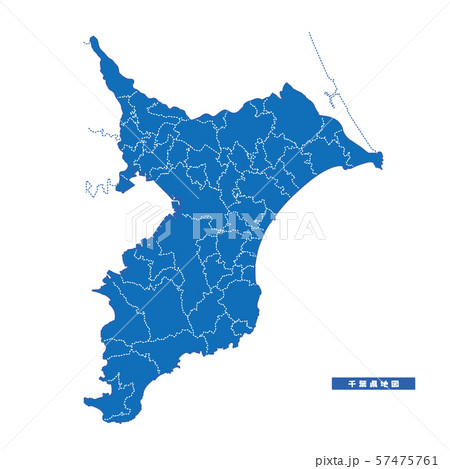 千葉県地図 シンプル青 市区町村のイラスト素材