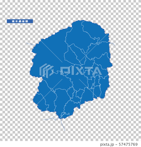 栃木県地図 シンプル青 市区町村 57475769