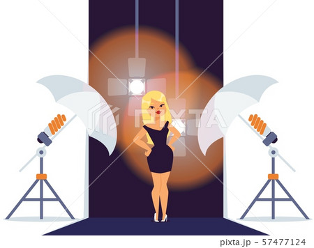 A model in a photo studio, vector illustration. Photography equipment, setup for professional A model in a photo studio, vector illustration. Photography equipment, setup for professional 57477124