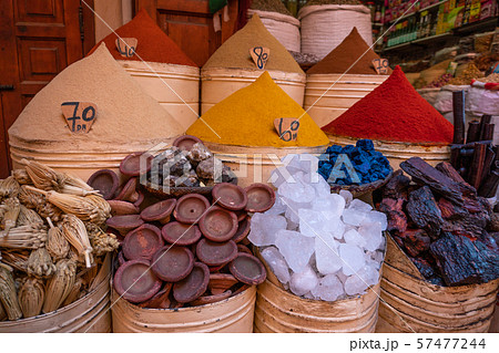 Moroccan Spices for sale in the Marrakech medina at Mellah jewish market 57477244