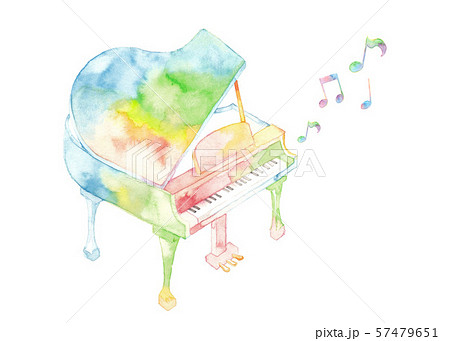 七色ピアノと音符のイラスト素材