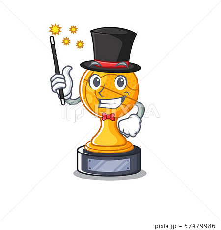 Magician basketball trophy above wooden table character 57479986