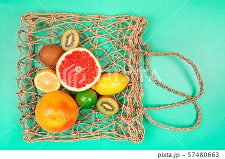 Zero waste concept. Fruits on textile bag. 57480663