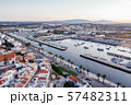 Aerial drone view of central part and marina of Lagos, Algarve, Portugal at morning 57482311
