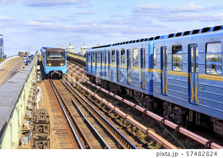 Two metro trains go towards each other Two metro trains go towards each other 57482824