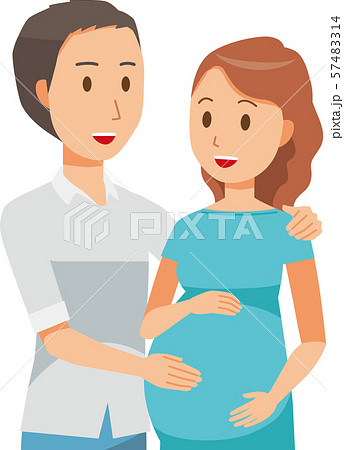 妊娠している若い妻と夫のイラスト素材