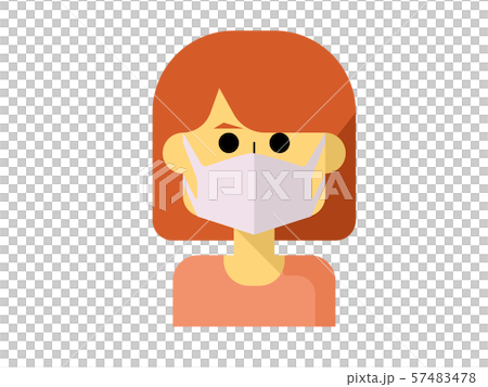 Cute and simple illustration of a bob cut woman wearing a mask Cute and simple illustration of a bob cut woman wearing a mask 57483478