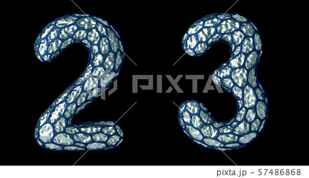Number set 2, 3 made of realistic 3d render silver shining metallic. 57486868