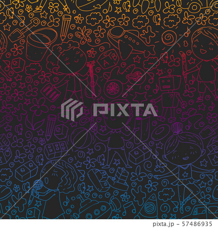 Painted by hand style pattern on the theme of childhood. Vector illustration for children design 57486935
