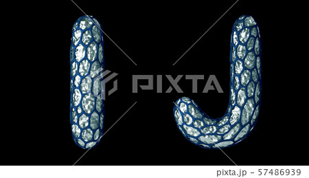 Realistic 3D letter set I, J made of silver shining metal . Realistic 3D letter set I, J made of silver shining metal . 57486939