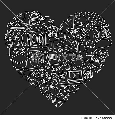 Vector set of back to school icons in doodle style. Chalked drawing on a school blackboard. Vector set of back to school icons in doodle style. Chalked drawing on a school blackboard. 57486999