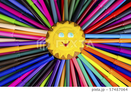 Abstraction sun from markers, school concept. Abstraction sun from markers, school concept. 57487064