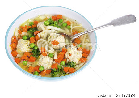 Chicken broth with vegetables, pasta and 57487134