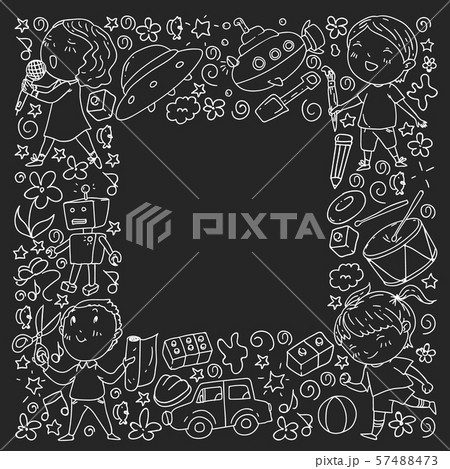 Painted by hand style seamless pattern on the theme of childhood. Vector illustration for children 57488473
