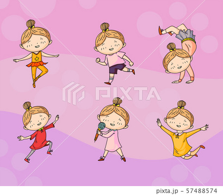 Vector set of playing creative children in doodle style, kids drawing on soft backround. 57488574