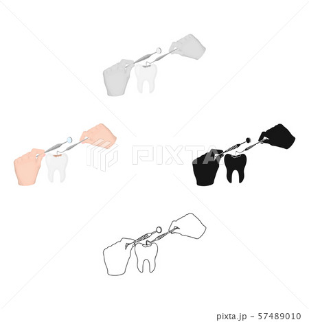 Manipulation, gesture of the hands of the dentist with the instrument over the damaged tooth 57489010