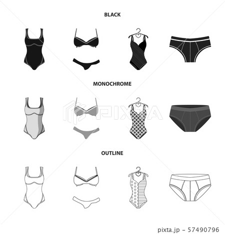 Isolated object of bikini and fashion sign. Set of bikini and swimsuit vector icon for stock. Isolated object of bikini and fashion sign. Set of bikini and swimsuit vector icon for stock. 57490796
